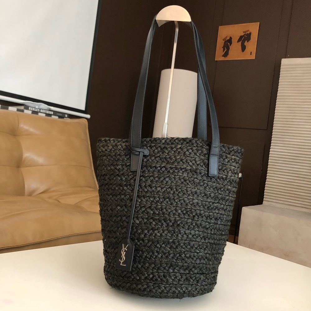Saint Laurent Panier Raffia Bucket Tote 2021